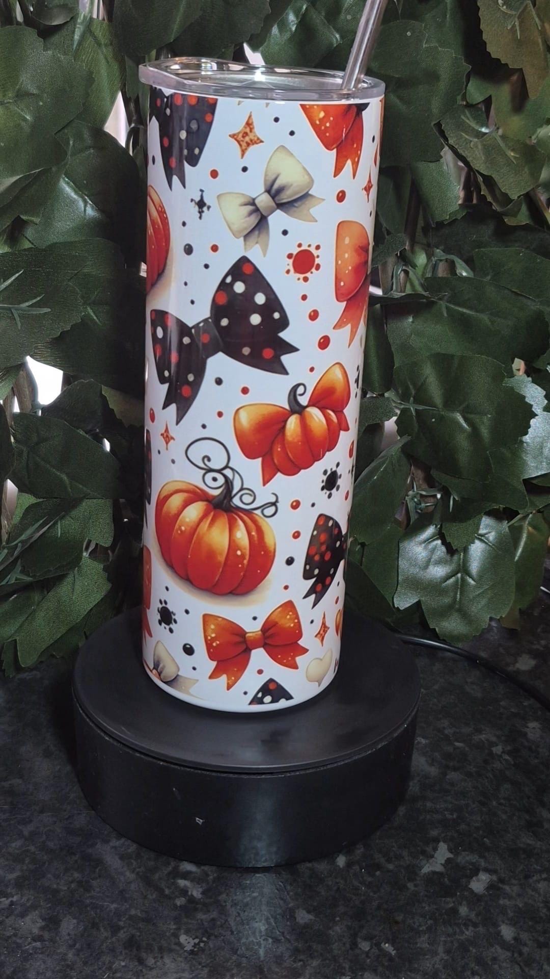 20oz Pumpkins & Bows, Halloween tumbler and straw