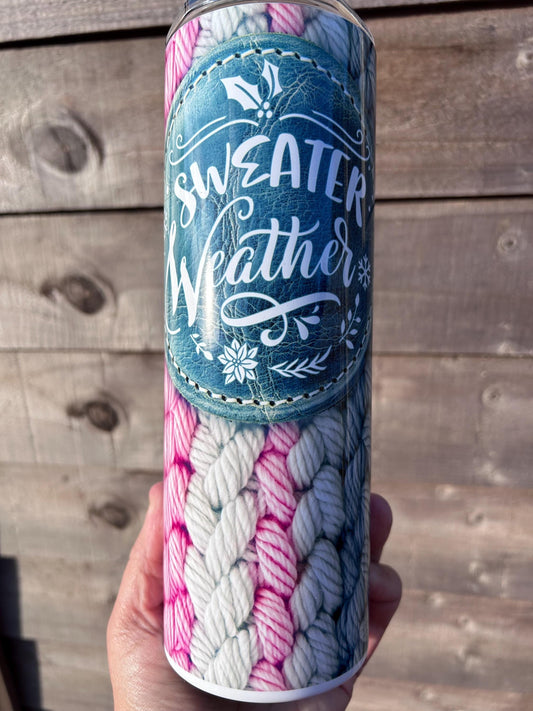 20oz Sweater Weather, knitted style tumbler and straw