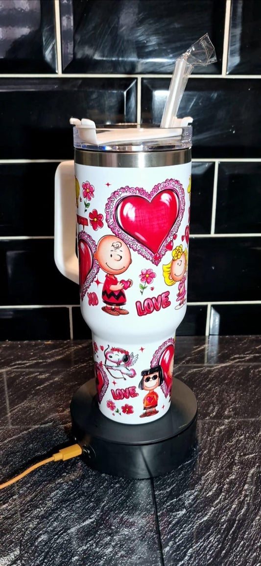 40oz Snoopy cartoon Valentine Tumbler