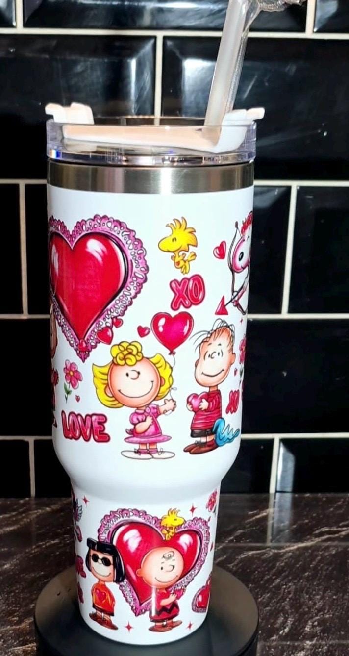 40oz Snoopy cartoon Valentine Tumbler