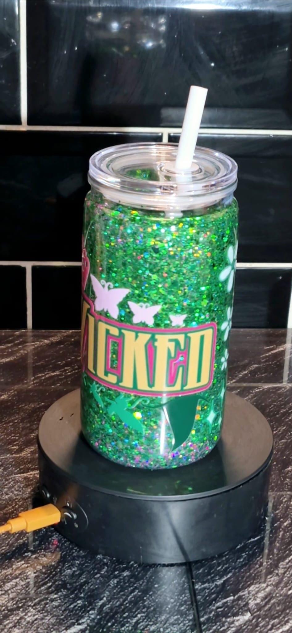 Green Acrylic Wicked No Globe Libby can and straw