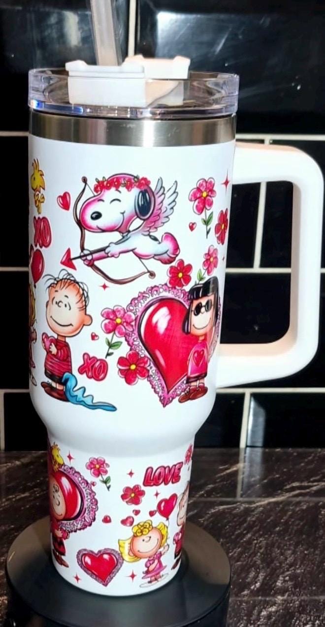 40oz Snoopy cartoon Valentine Tumbler