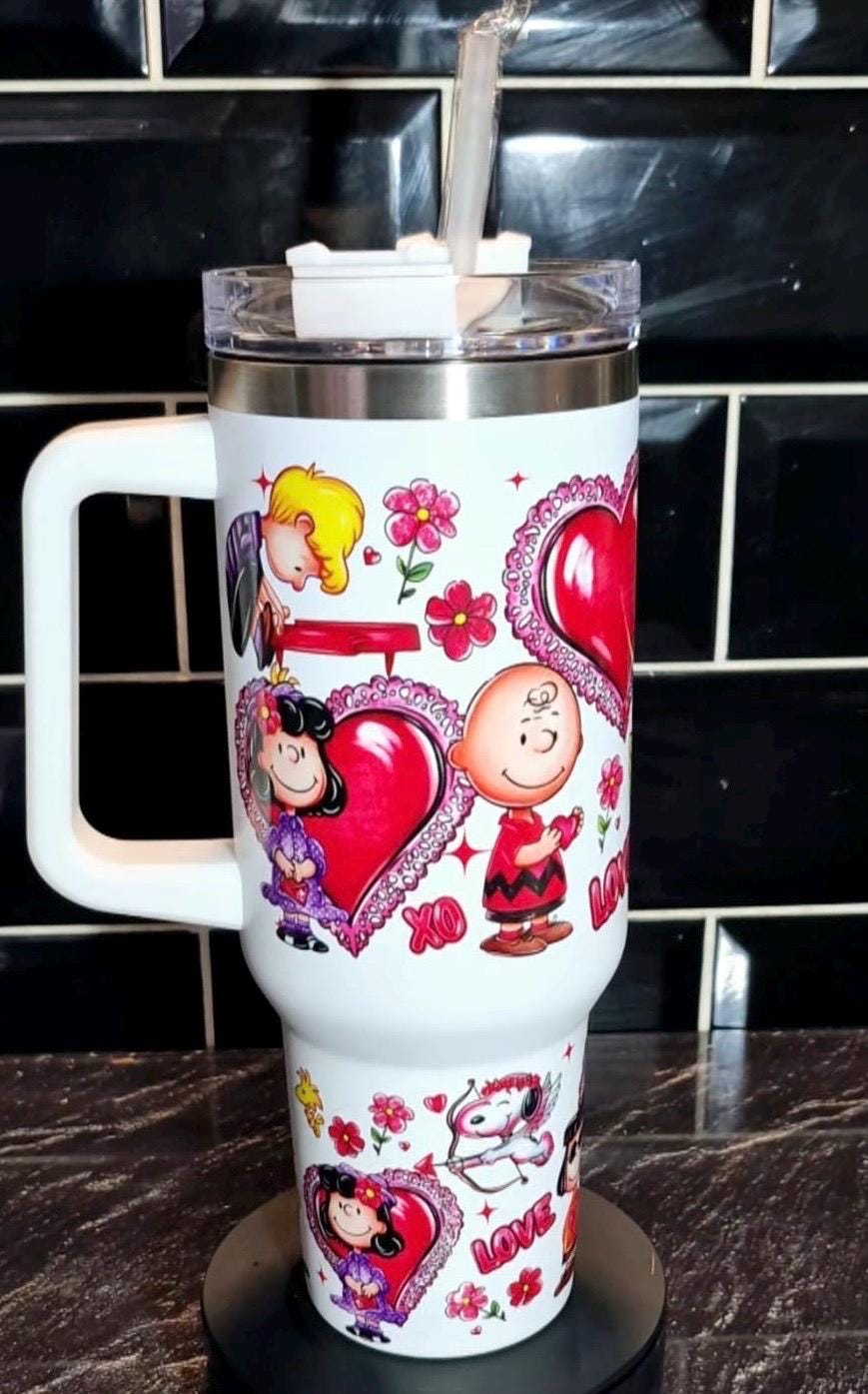 40oz Snoopy cartoon Valentine Tumbler