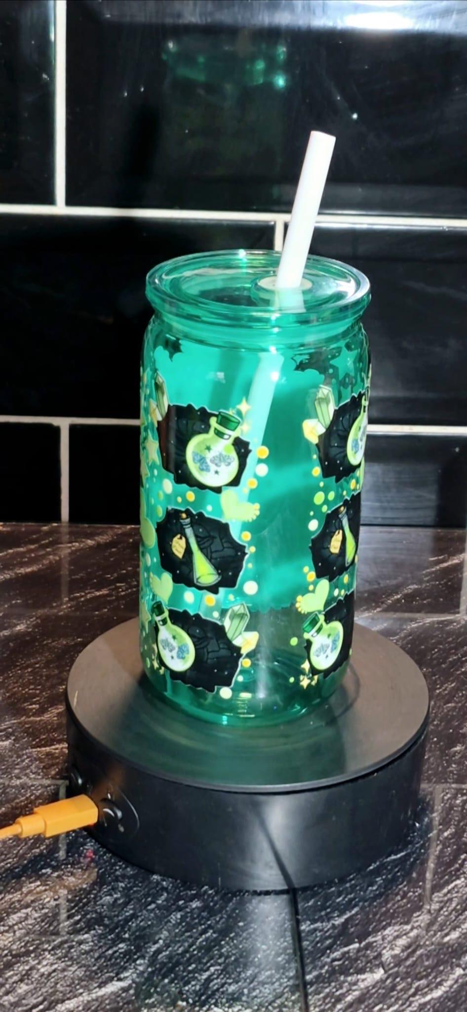 Green Acrylic fairy  Libby can and straw