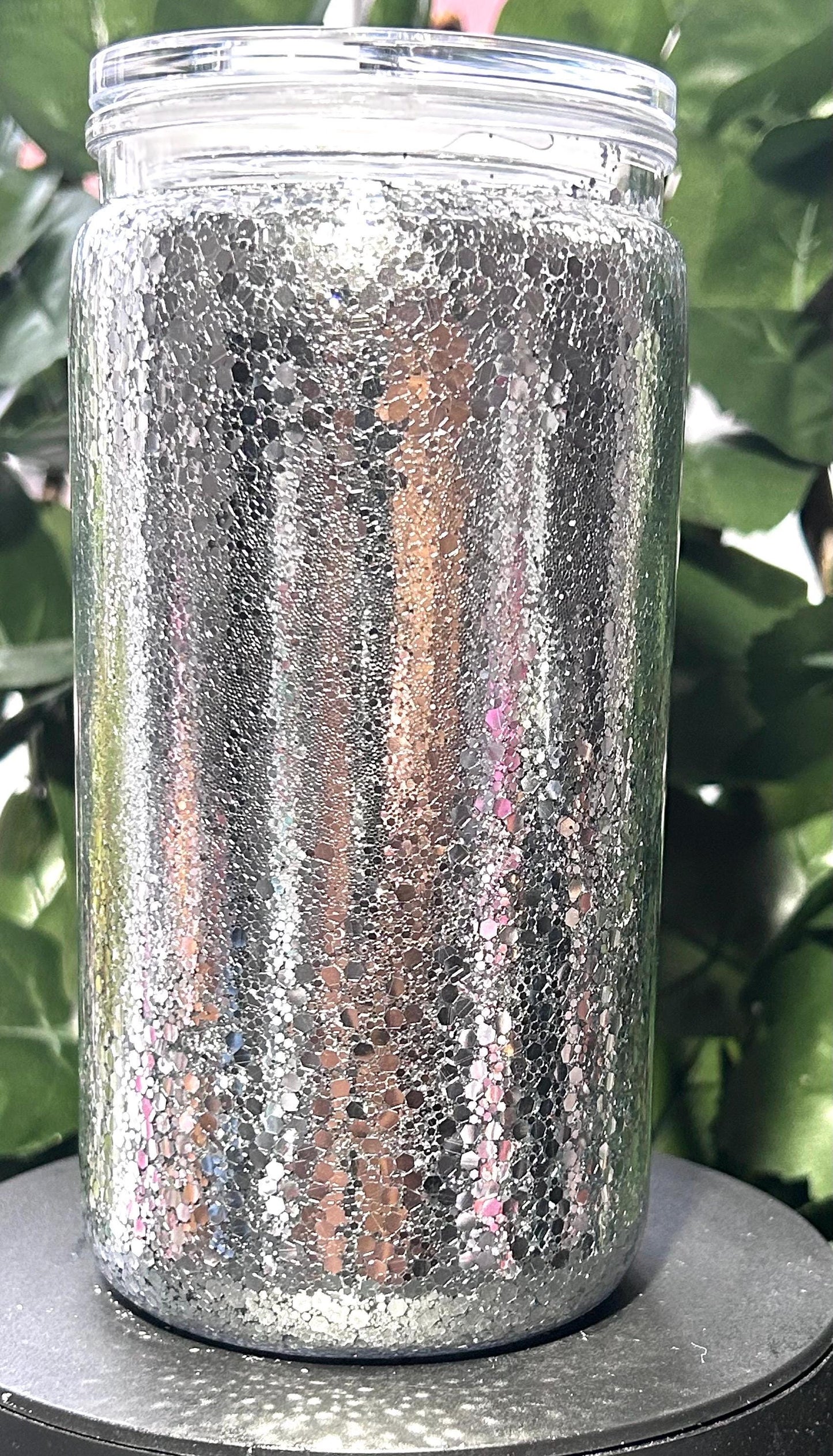 Diet Coke snowglobe silver glitter Libby can and straw