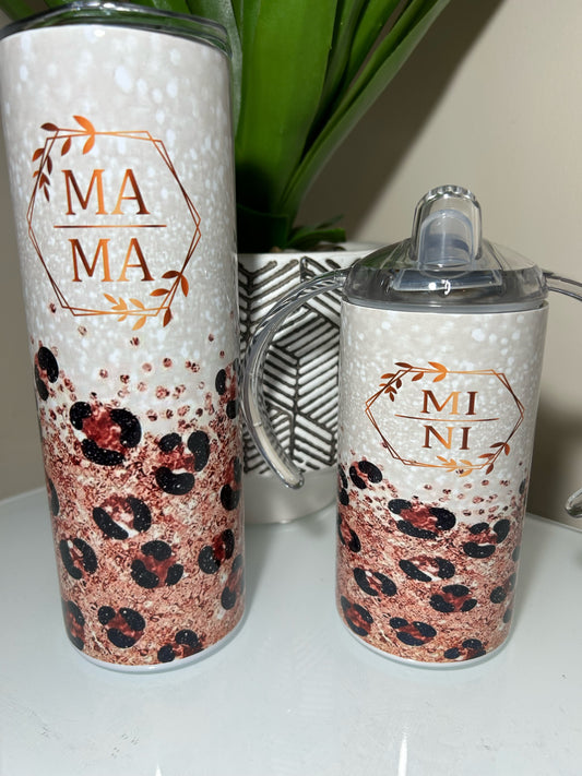 mama and Mini 200z tumbler and 12oz sippy cup